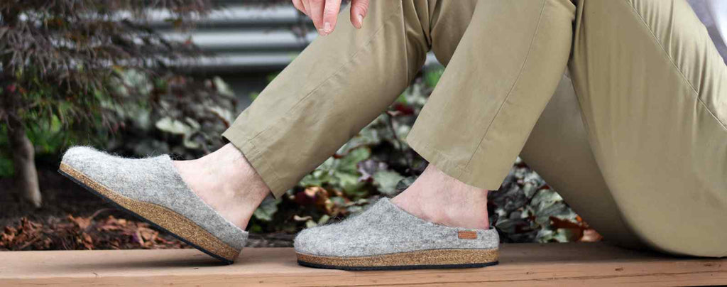 A man wearing comfy Stegmann clogs and enjoying the comfort as one of the five reasons why every guy needs a pair of wool clogs.