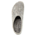 A single Women's Eco Wool Clog in gray, made from sustainable wool, shown from above on a white background.