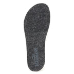 A single Women's Wool Contour Replacement Insole w/Arch in dark grey felt wool, featuring arch support and the word "STADION" printed in light blue near the heel, displayed on a white background.
