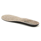The Women's Wool Contour Replacement Insole w/Arch features a single insole with a beige felt upper layer and a black bottom layer, specifically designed for arch support, shown against a white background.