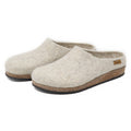 Women's Eco Wool Clog: light gray felt with cork footbed and soles, plus black rubber outsoles.