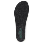 A single Women’s Wool Contour Plus+ Replacement Insole w/ Arch in gray felt, featuring the “STEGMANN” brand name printed in green near the heel, displayed on a white background and designed to provide enhanced arch support for all-day comfort.