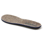 A single Women’s Wool Contour Plus+ Replacement Insole w/Arch in gray felt with blue trim, featuring the brand name “STEGMANN” printed in green near the heel and designed with subtle arch support for added comfort.