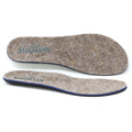 Two Women’s Wool Contour Plus+ Replacement Insoles w/Arch in gray felt, each featuring “Stegmann” branding, are displayed from top and side views against a white background. Crafted for superior arch support, these insoles offer enhanced comfort for everyday wear.