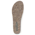 A single Women’s Wool Contour Plus+ Replacement Insole w/Arch in gray felt, featuring the word “Stegmann” and a green shoe logo printed near the heel, designed to offer enhanced arch support for lasting comfort.