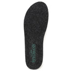 A single Women’s Wool Cushion Replacement Insole - No Arch in dark gray felt wool, featuring “STEGMANN” and a green shoe outline printed near the heel, designed as a replacement for Stegmann shoes.