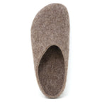 Top-down view of a handmade brown Men’s Eco Wool Clog.