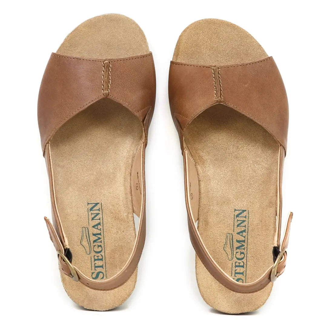 Women's Louisa Leather Slingback Sandal in brown featuring open toes, ankle straps, and a cushioned footbed on a white background.