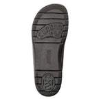 The image displays the black rubber sole of a Men's Graz Leather Clog with Sport Sole, featuring distinct tread patterns and "STETSON" engraved in the center.
