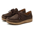 Women's Mainz Leather Moc Shoe: Brown leather moccasin with lace-up design, oiled upper, cork-textured soles for a classic look. UltraComfort footbed ensures all-day comfort.
