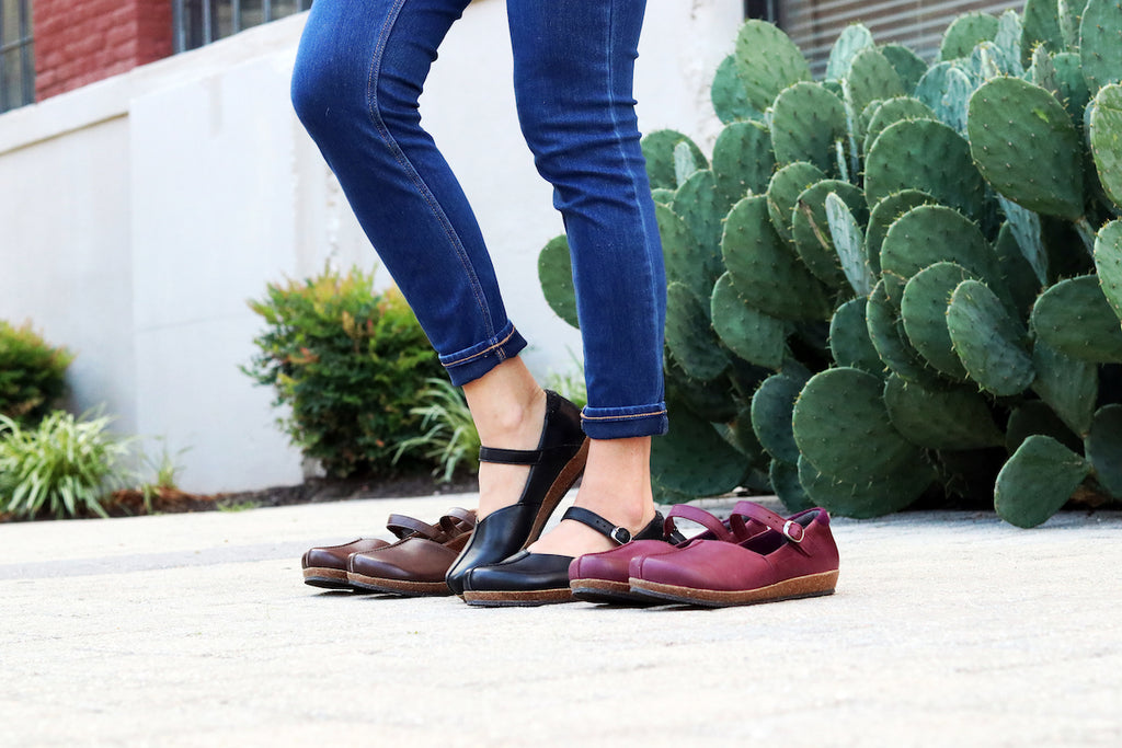 The 'Eva' Mary-Jane is cute, comfortable and offers incredible arch support. Lined with soft felt it can be worn barefoot or with socks. Removable insole. Loved by teachers, doctors, retail associates and women who spend all day on their feet!