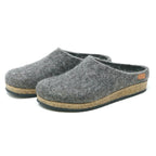 The Women's Eco Wool Clog, made from sustainable wool with cork latex footbeds and black rubber outsoles, is shown on a white background.