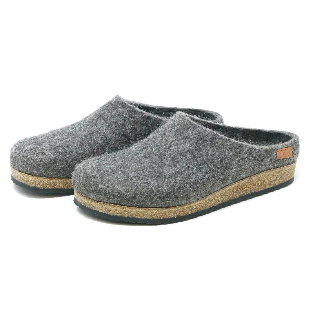 The Women's Eco Wool Clog, made from sustainable wool with cork latex footbeds and black rubber outsoles, is shown on a white background.