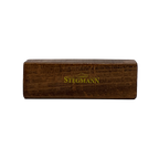 Rectangular wooden block engraved with "STEGMANN" in green, evoking the high-quality craftsmanship of Stegmann clogs; part of the Wool & Cork Care Kit - Brush & Sealer.