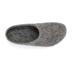 A single Men's Eco Wool Clog in gray, made from sustainable wool, is viewed from above on a white background.