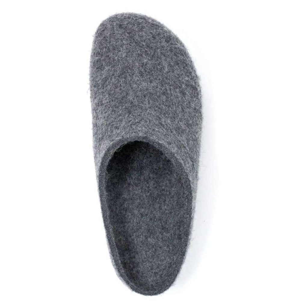 Top view of a single Women's Essenz Wool Clog in gray on a white background, crafted with soft Merino wool for cozy comfort.