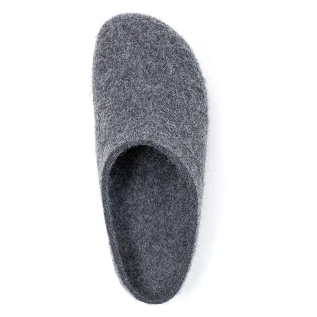 Top view of a single Women's Essenz Wool Clog in gray on a white background, crafted with soft Merino wool for cozy comfort.