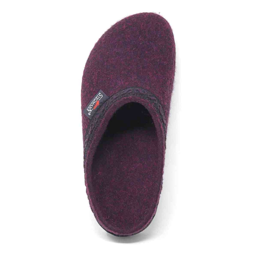 Viewed from above, the Women's WoolFlex Wool Clog - Wide in purple features black trim and provides perfect arch support for ultimate comfort.