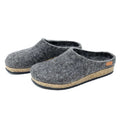 A pair of Men's Eco Wool Clogs crafted from sustainable wool with cork soles on a white background.